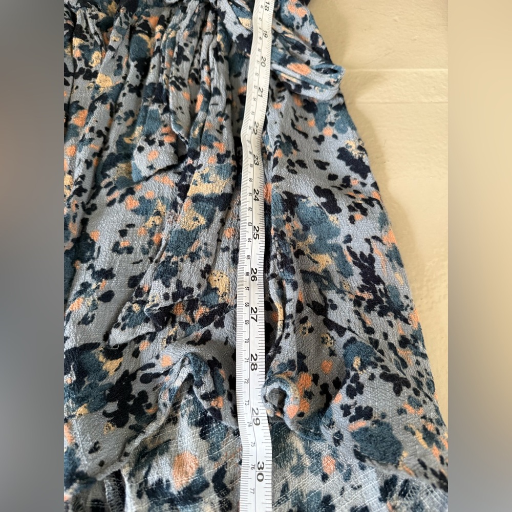 Free People Floral Wrap Romper Boho Ruffle Tie Waist Blue Size S - Picture 10 of 12